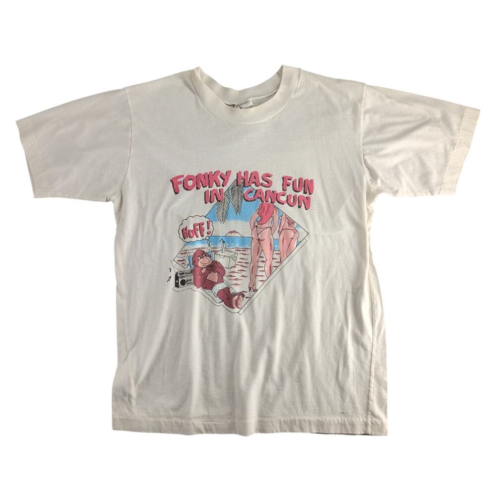 Vintage 90s Fonky Has Fun In Cancun Souvenir Shirt Large Monkey Beach Funny